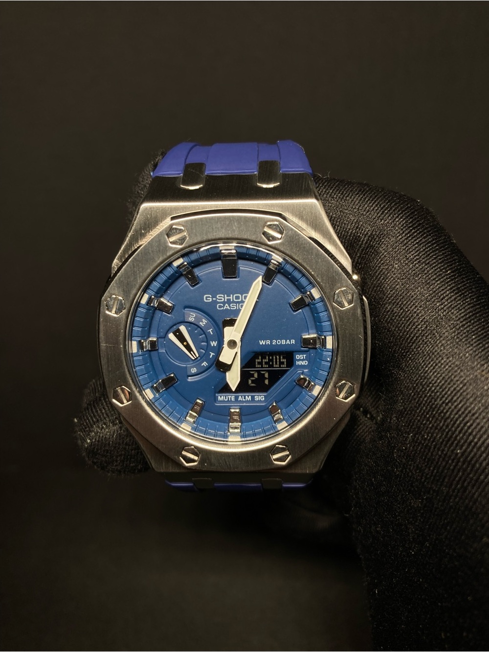 Custom G Shock Navy Blue and Silver GMA 2100 Model
